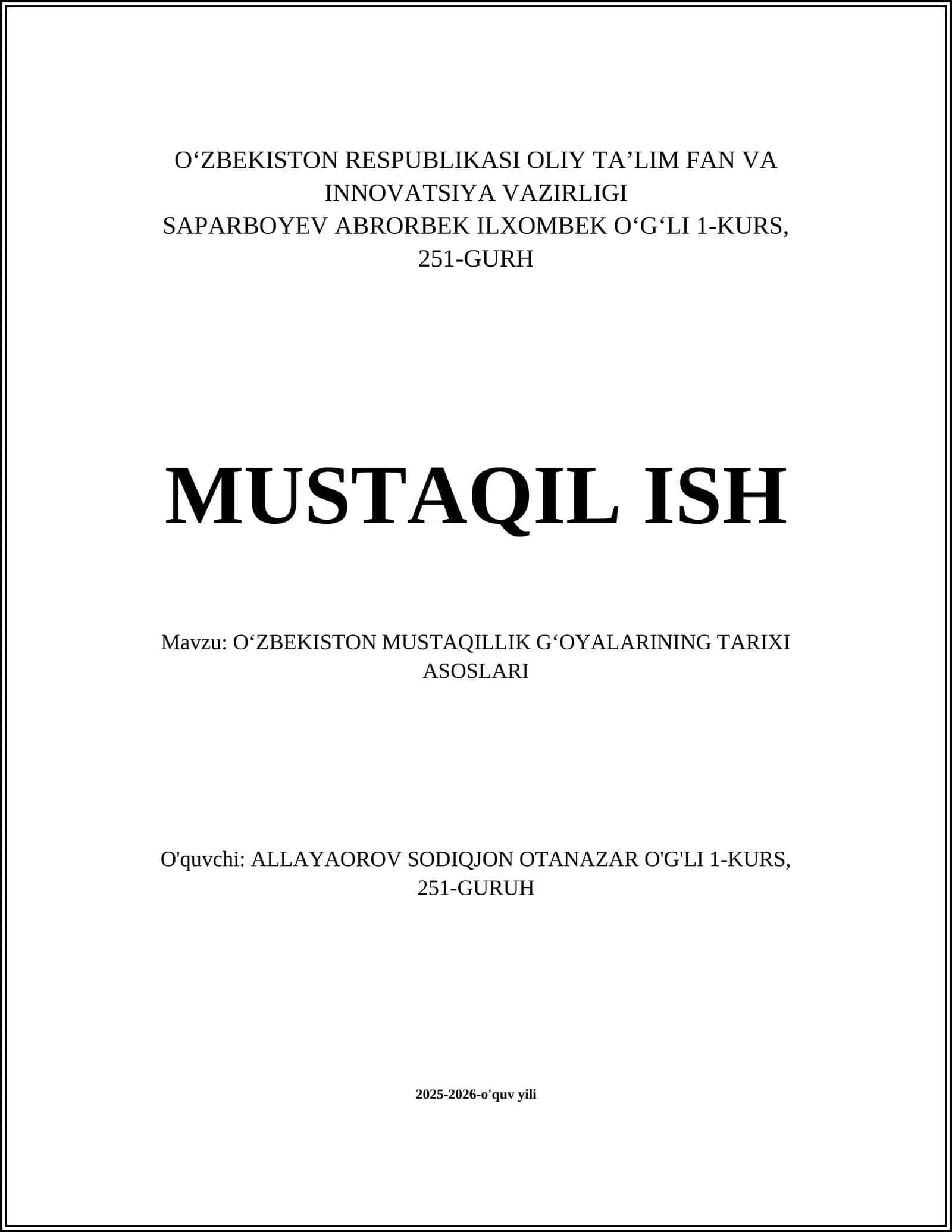 O‘zbekiston Mustaqillik G‘oyalarining Tarixi Asoslari