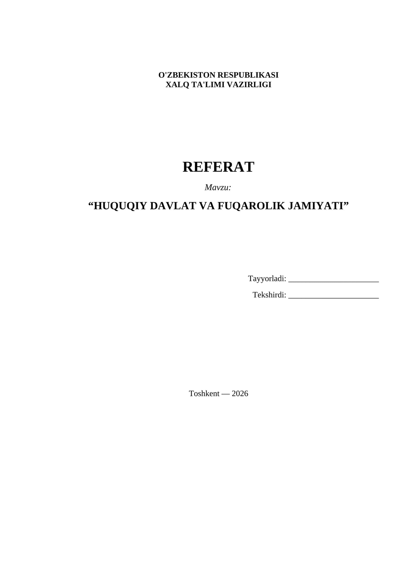 Referat Huquqiy davlat va fuqarolik jamiyati
