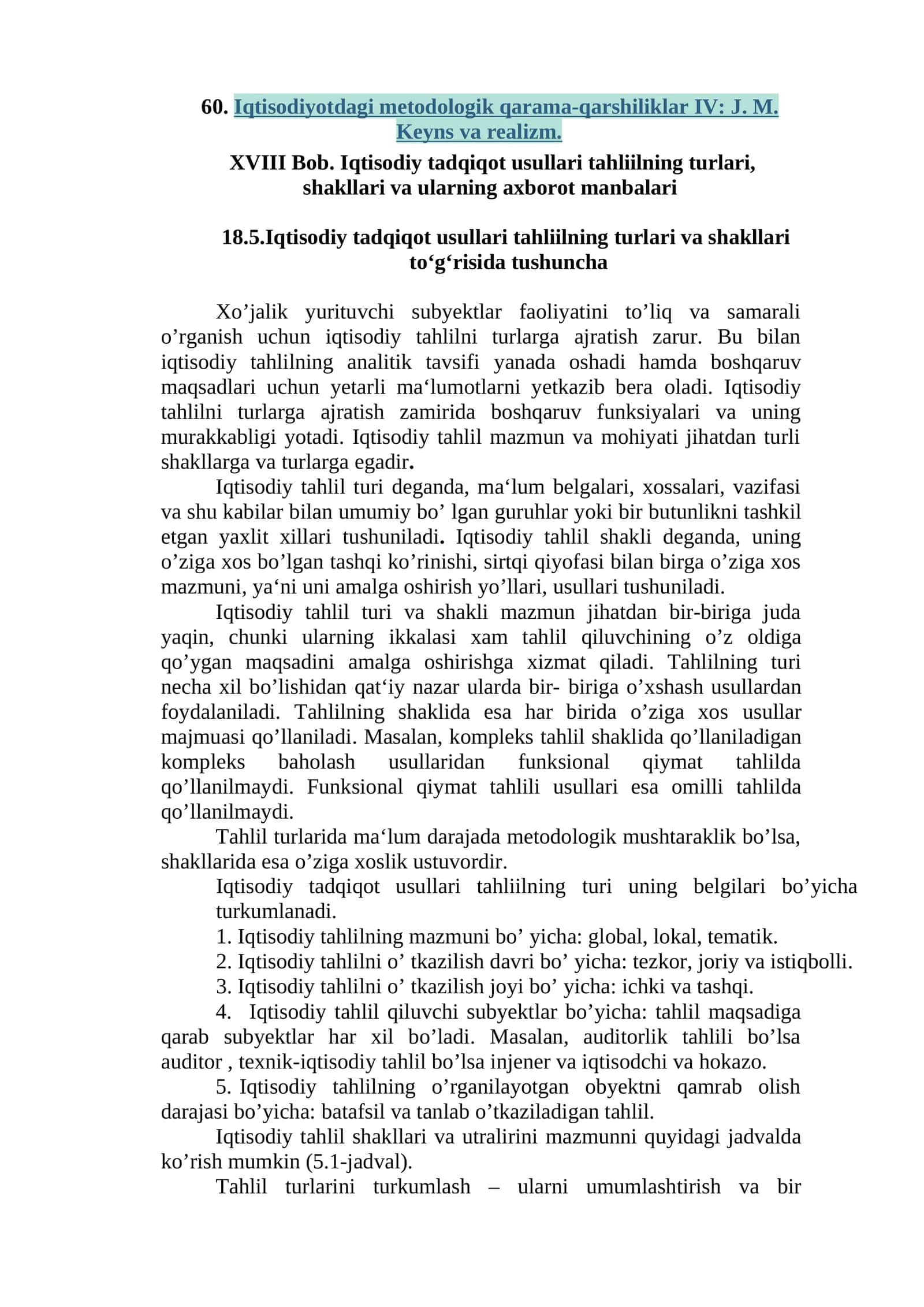 Iqtisodiyotdagi metodologik qarama-qarshiliklar IV: J. M. Keyns va realizm