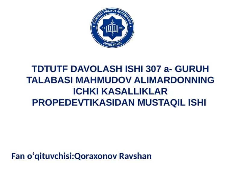Amaliy ko‘nikmalarni topshirish: O‘pka auskultatsiyasi