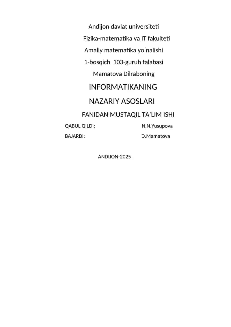 INFORMATIKANING NAZARIY ASOSLARI
