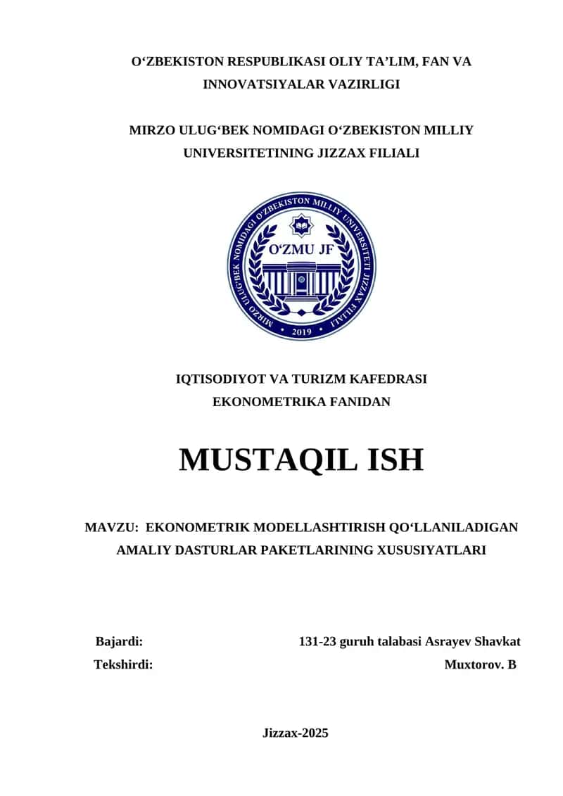 EKONOMETRIK MODELLASHTIRISH QO‘LLANILADIGAN AMALIY DASTURLAR PAKETLARINING XUSUSIYATLARI