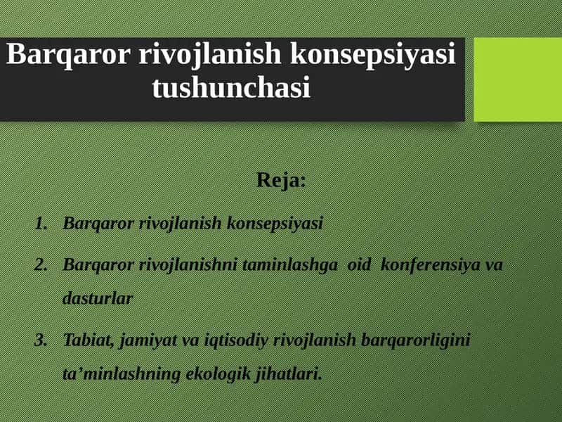 Barqaror rivojlanish konsepsiyasi tushunchasi
