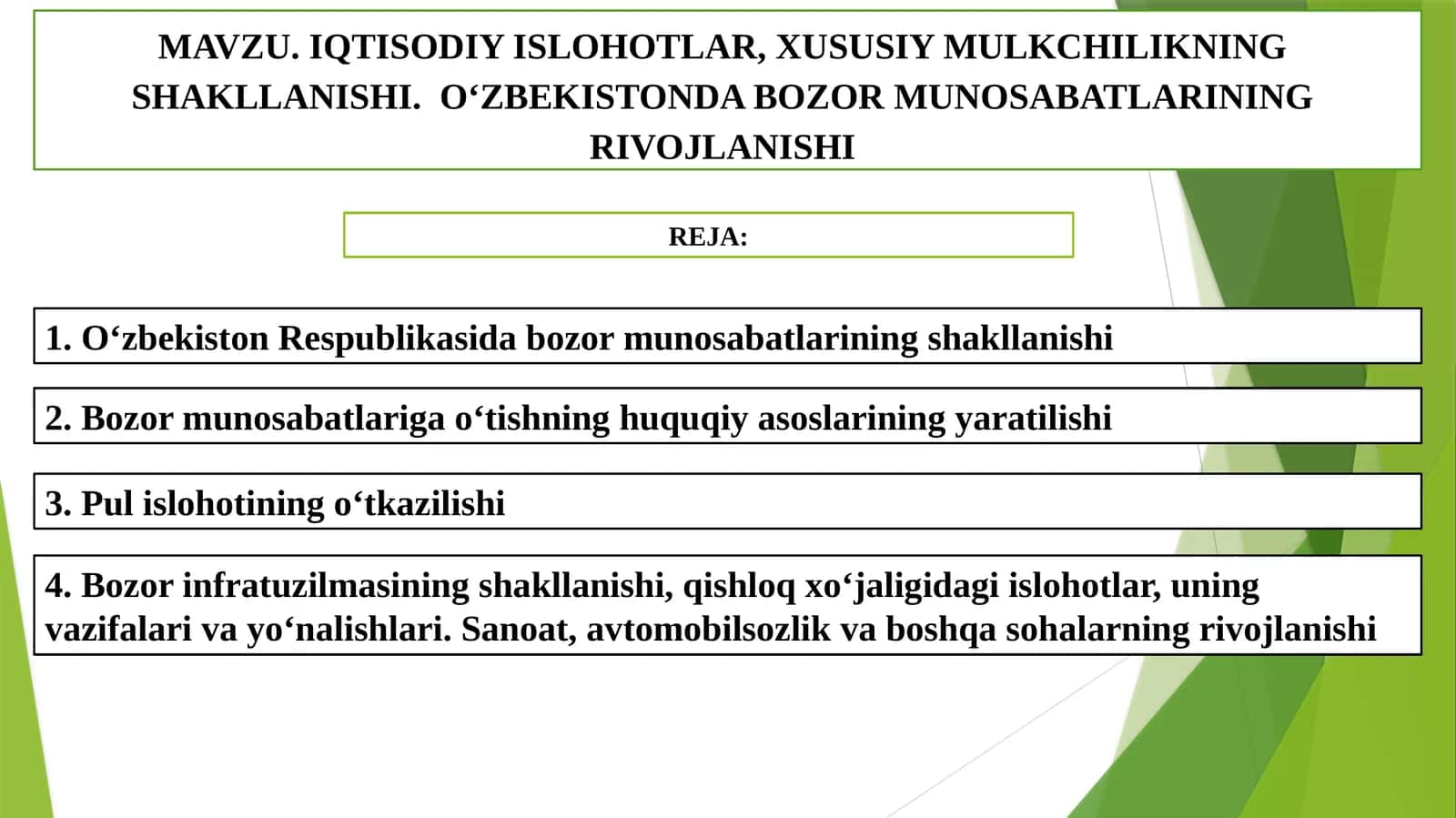 Iqtisodiyotni isloh qilishning asosiy strategik maqsadi