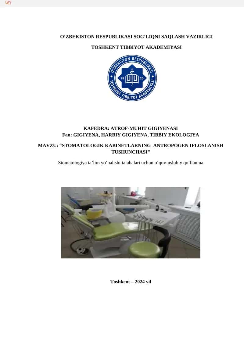 Stomatologik Kabinetlarning Antropogen Ifloslanish Tushunchasi