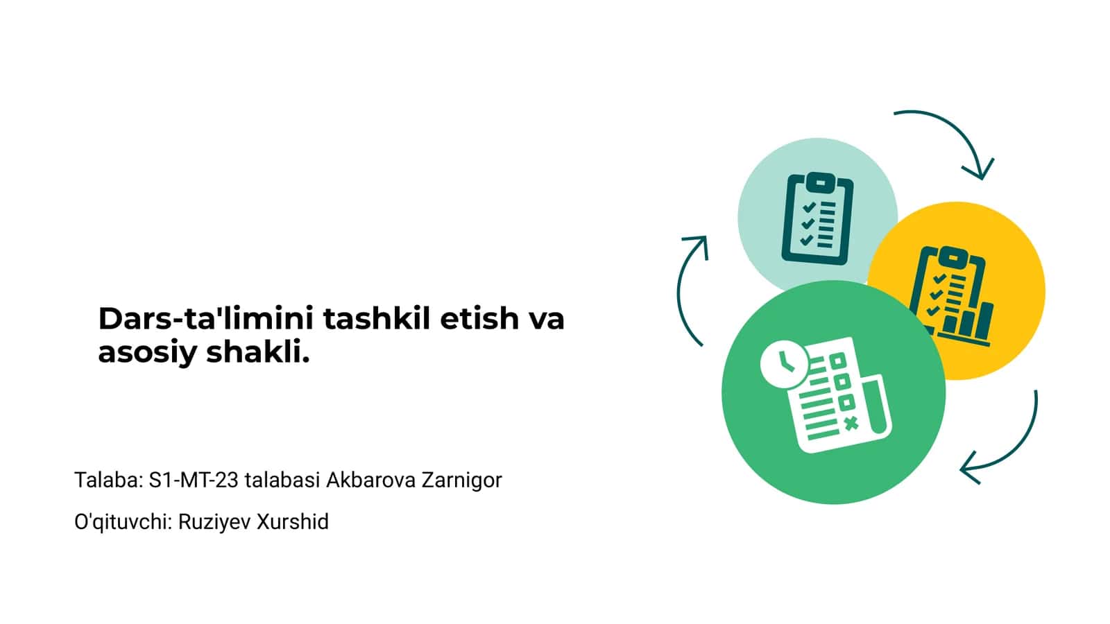 Dars-ta'limini tashkil etish va asosiy shakli