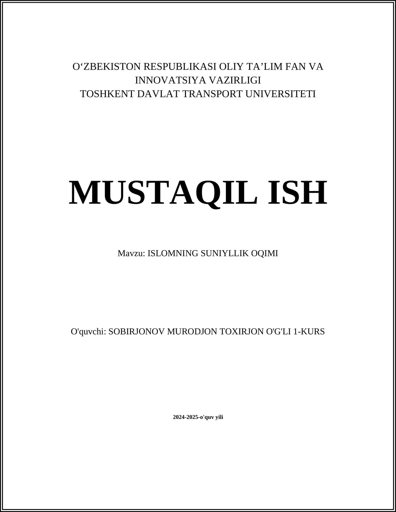 ISLOMNING SUNIYLLIK OQIMI