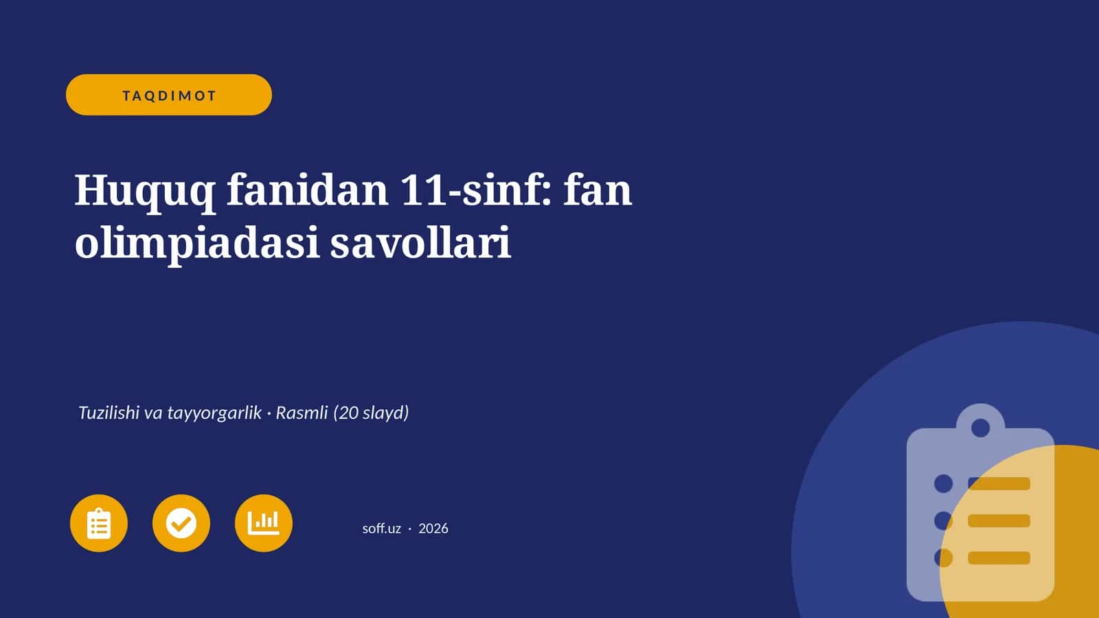 11-sinf Huquq fanidan fan olimpiadasi savollari