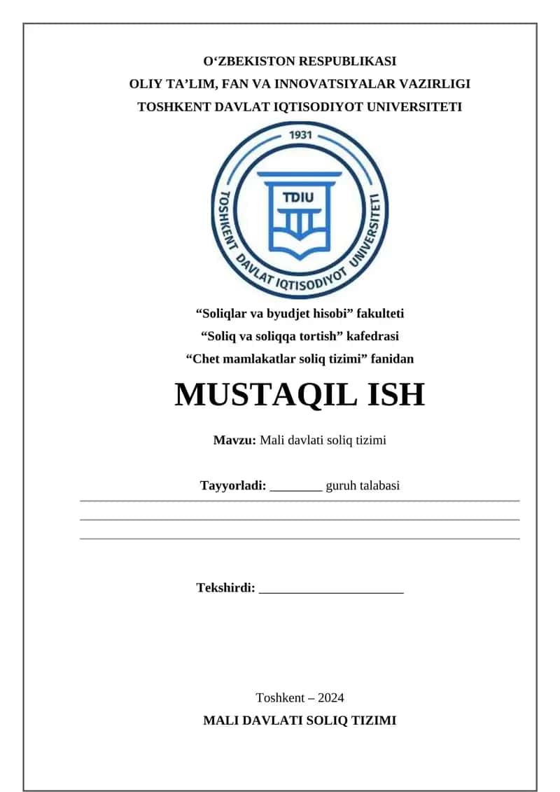 Mali Davlati Soliq Tizimi
