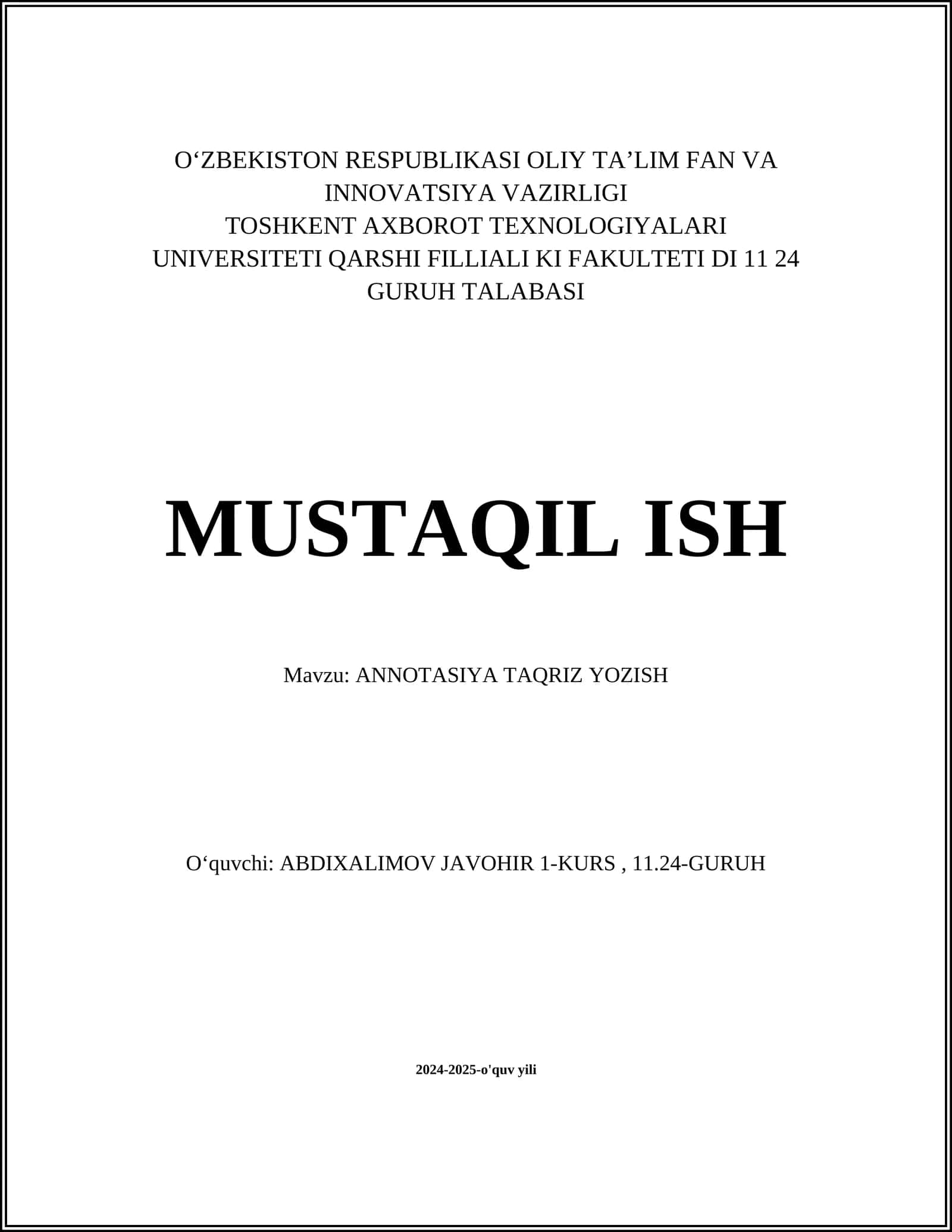 ANNOTASIYA TAQRIZ YOZISH