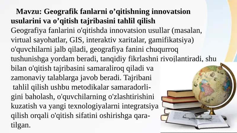 Geografik fanlarni o'qitish