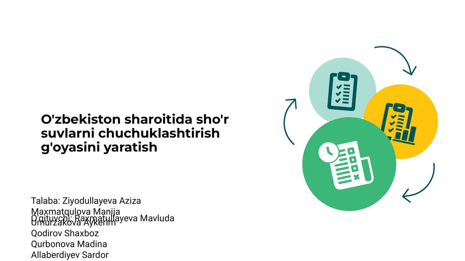 O'zbekiston sharoitida sho'r suvlarni chuchuklashtirish g'oyasini yaratish