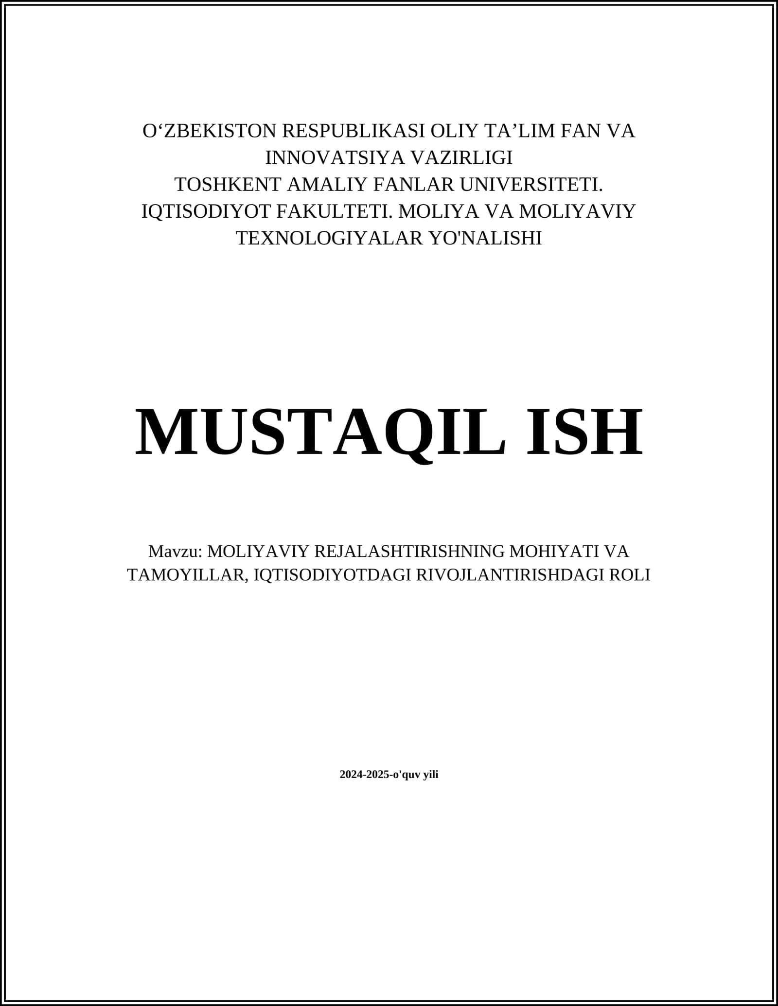 Moliyaviy Rejalashtirishning Mohiyati va Tamoyillar