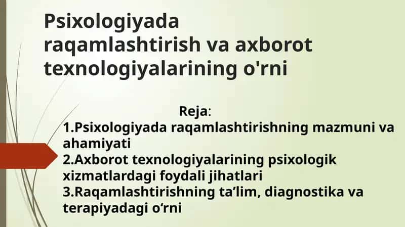 Psixologiyada raqamlashtirish va axborot texnologiyalarining o'rni