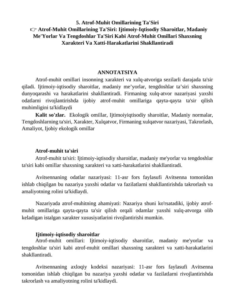 Atrof-Muhit Omillarining Ta'Siri