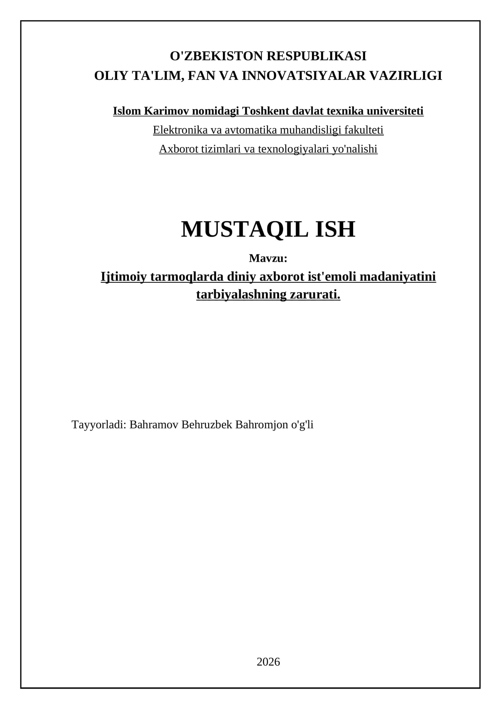Ijtimoiy tarmoqlarda diniy axborot ist'emoli madaniyatini tarbiyalashning zarurati