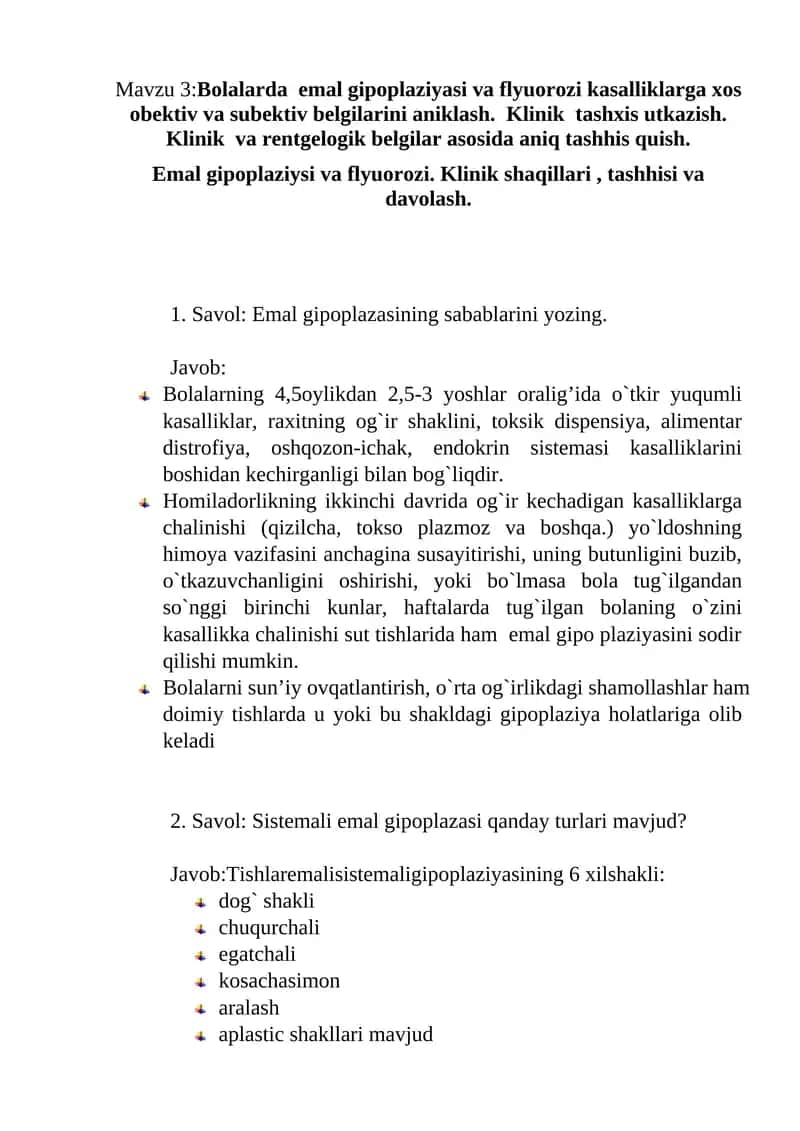 Emal gipoplaziyasi va flyuorozi