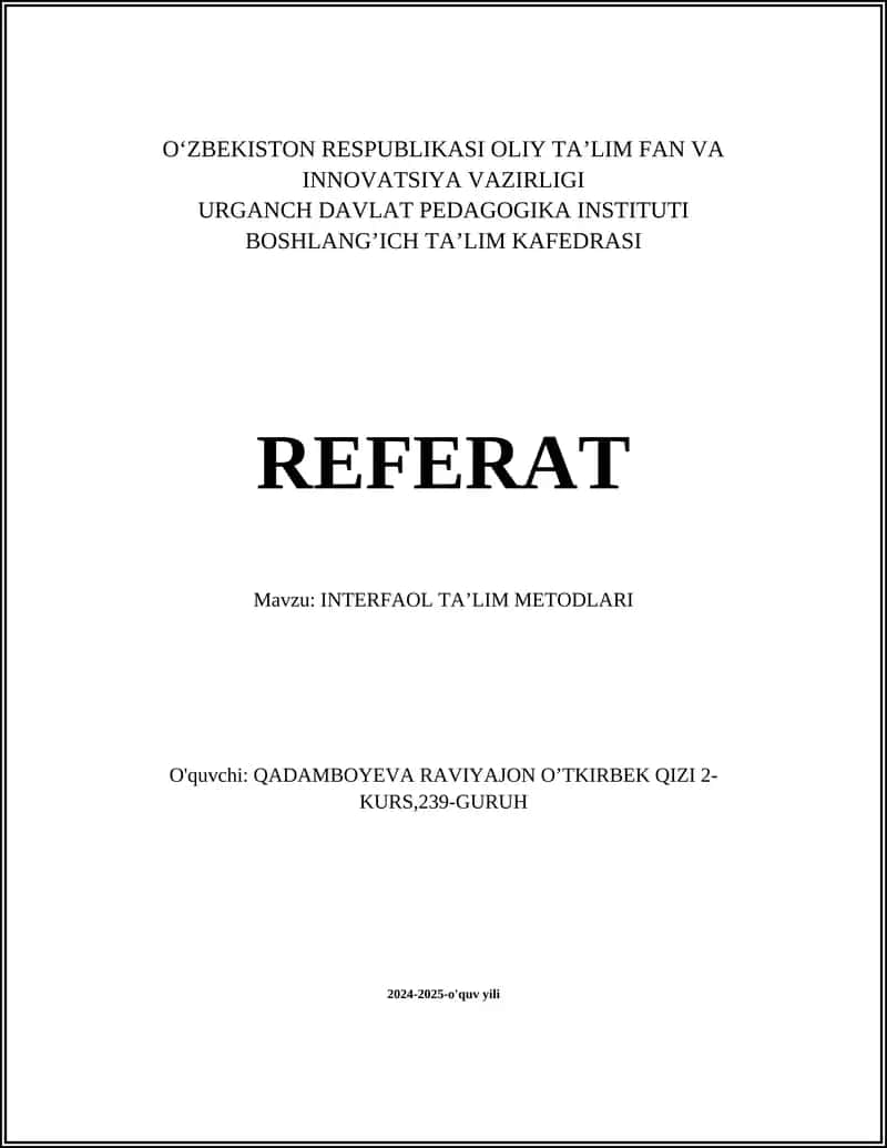INTERFAOL TA’LIM METODLARI