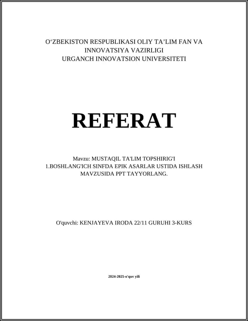 MUSTAQIL TA'LIM TOPSHIRIG'I