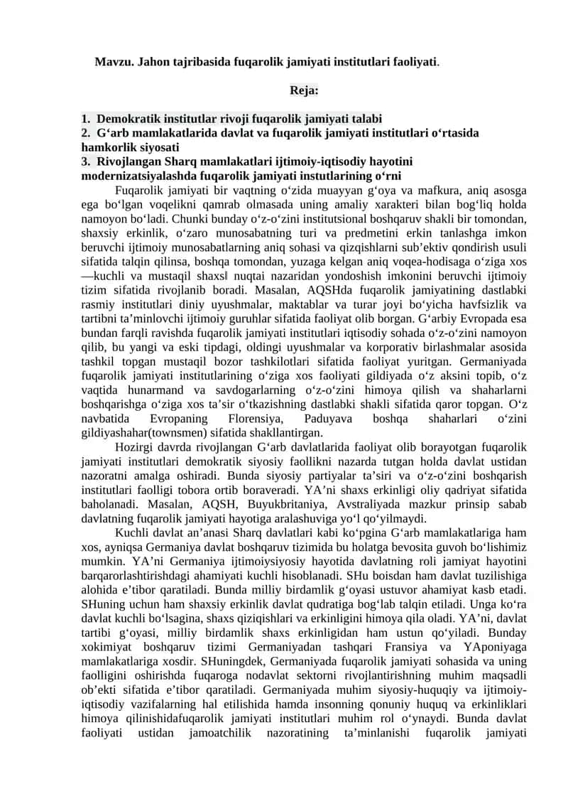 Fuqarolik jamiyati institutlari faoliyati