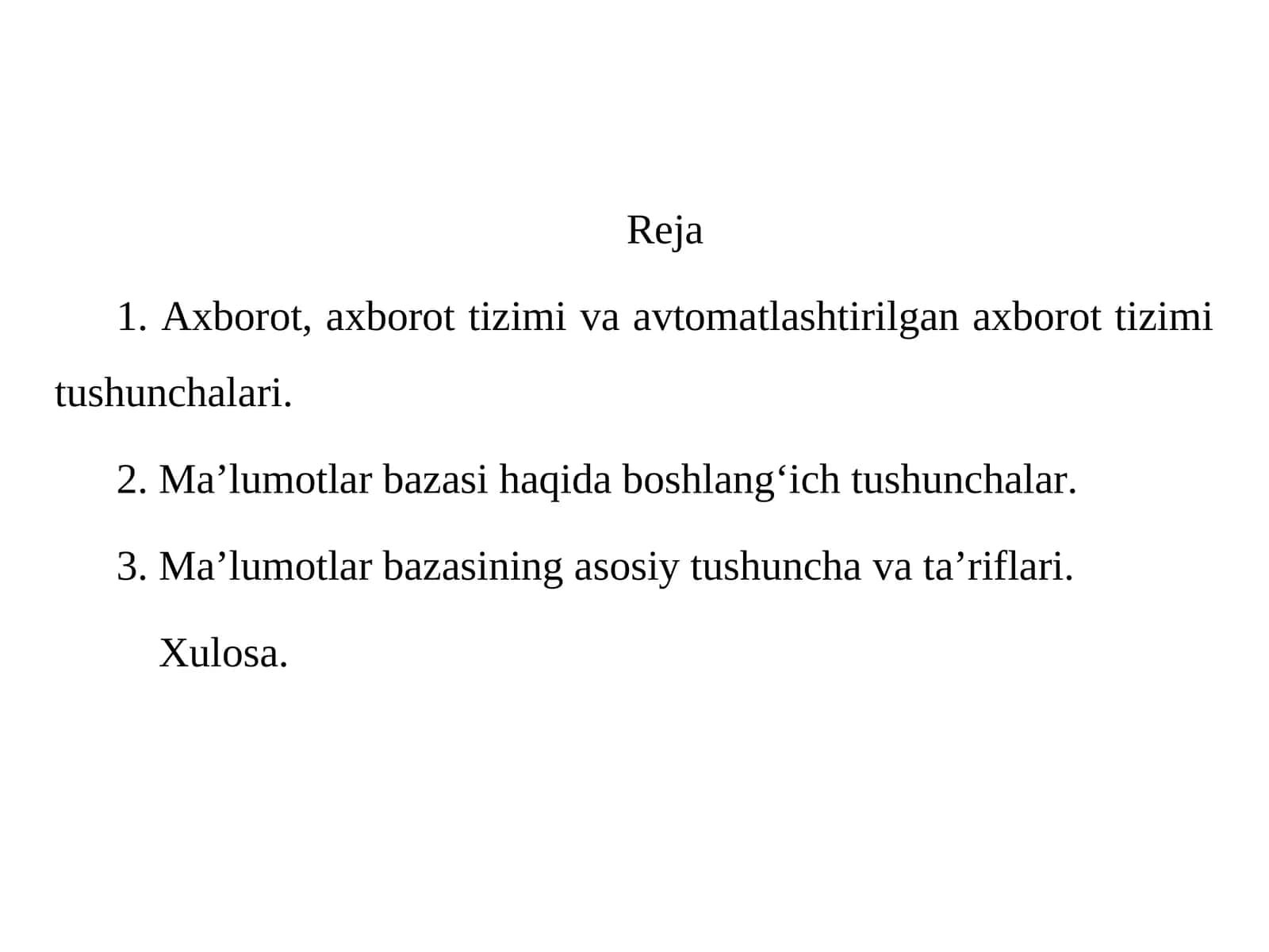 Ma’lumotlar bazasining maqsadi, vazifalari va asosiy talablar.