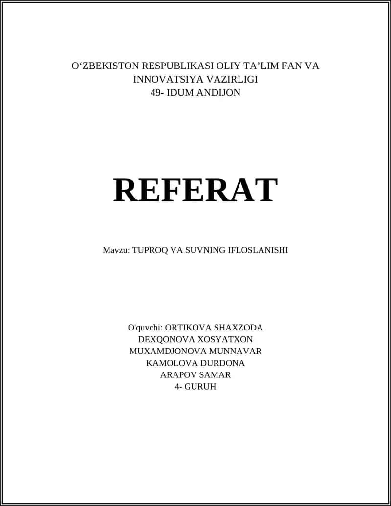 Tuproq va suvning ifloslanishi