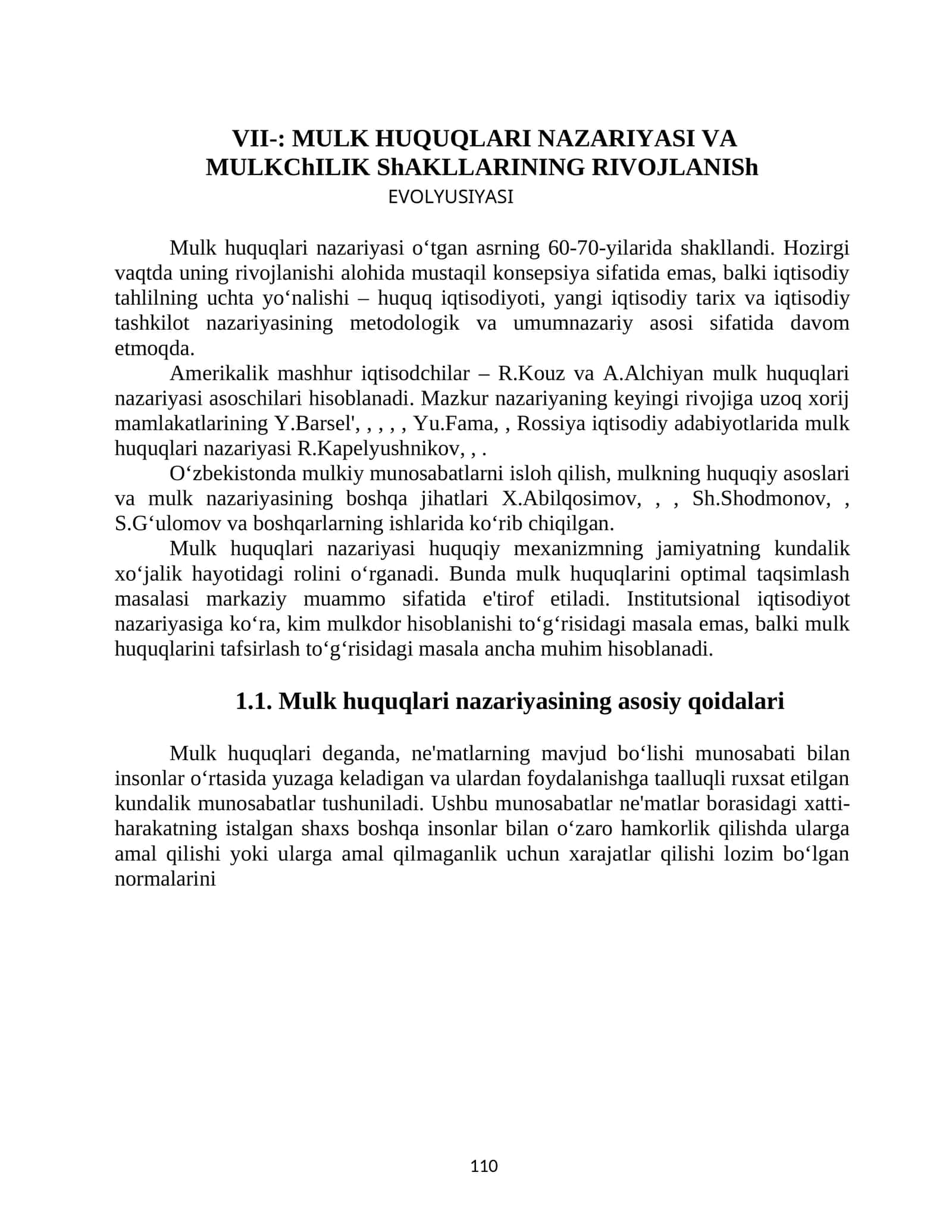 MULK HUQUQLARI NAZARIYASI VA MULKChILIK ShAKLLARINING RIVOJLANISh EVOLYUSIYASI