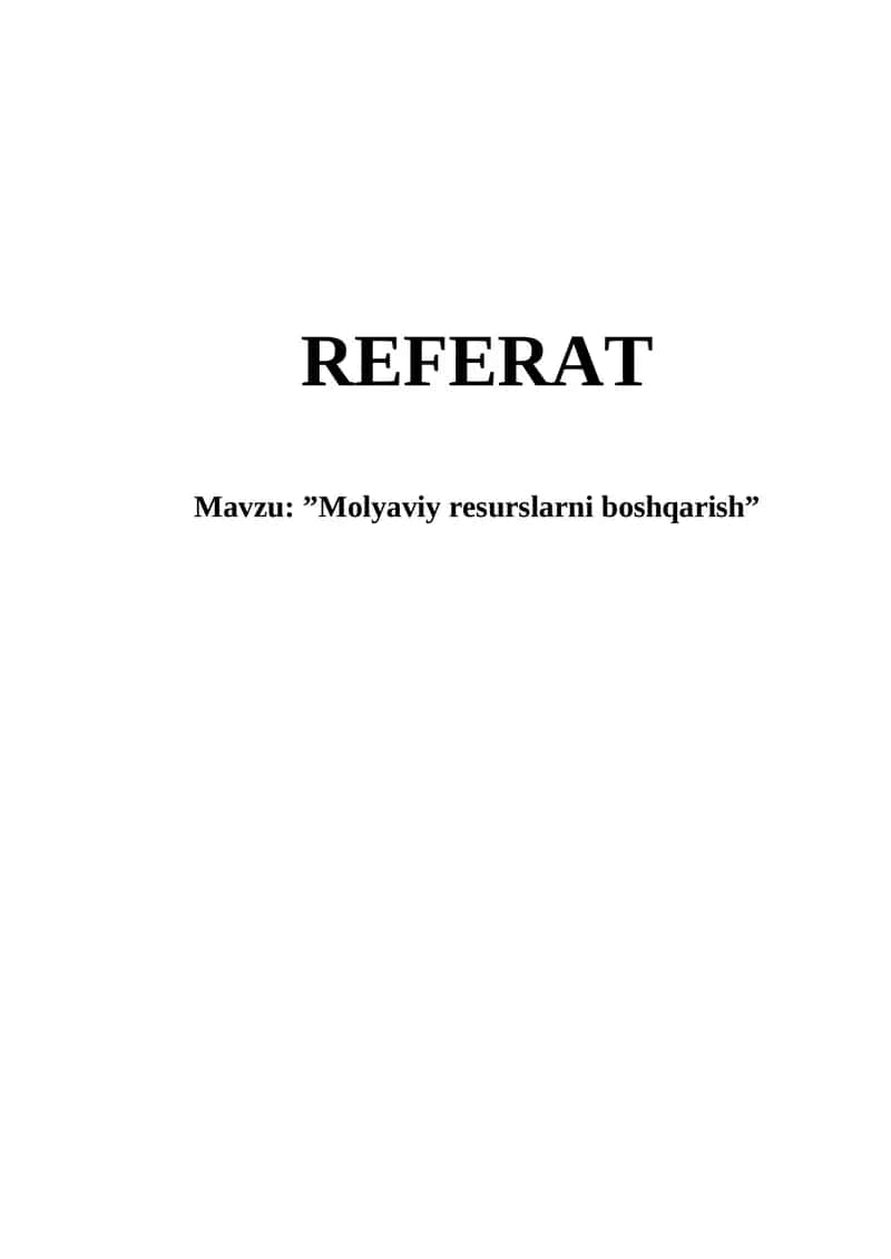 Molyaviy Resurslarni Boshqarish
