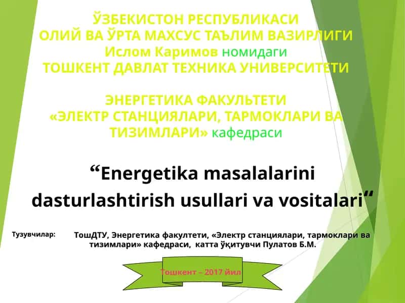 "Energetika masalalarini dasturlashtirish usullari va vositalari"