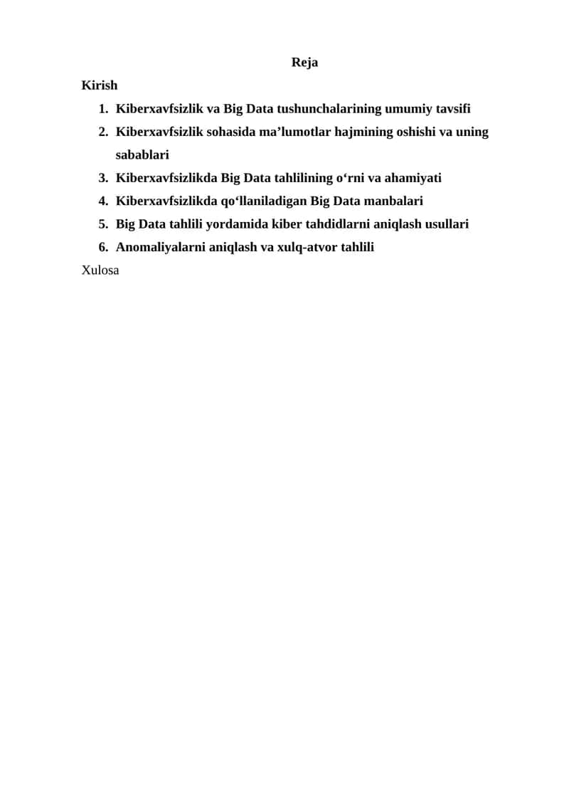 Kiberxavfsizlik va Big Data Tahlili