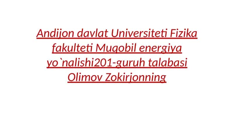Energiya tejash soxasidagi loyixalarni moliyalashtirish