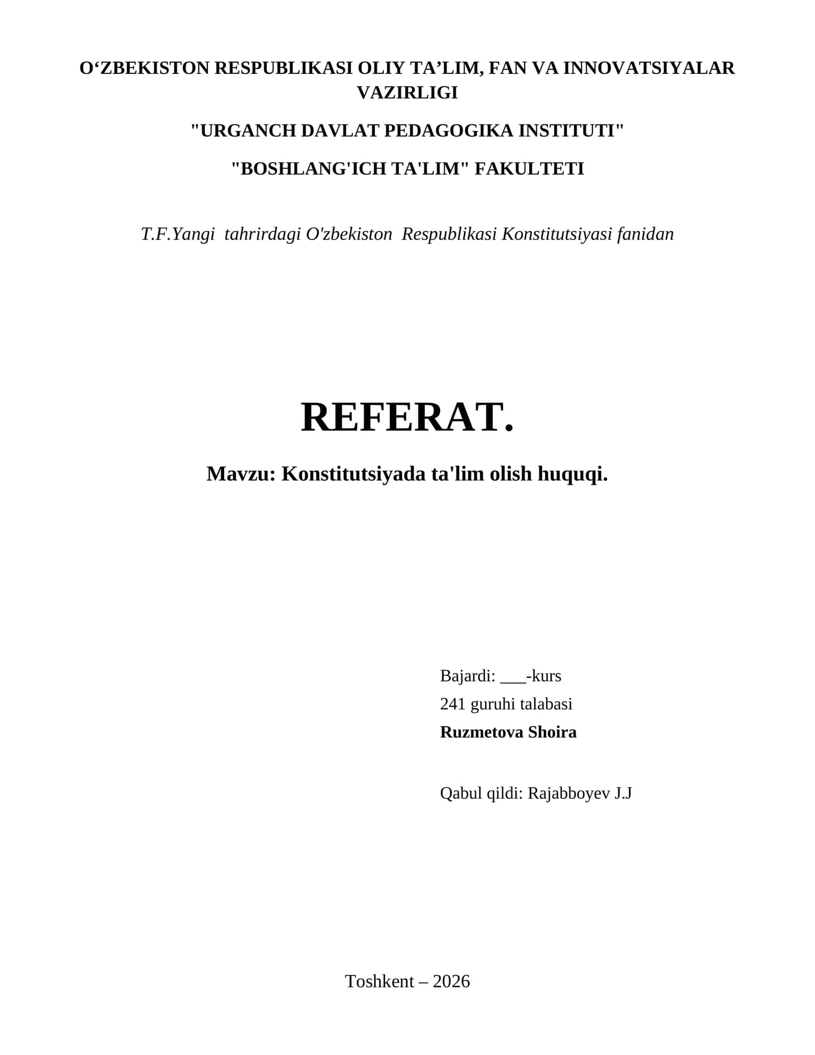 Konstitutsiyada ta'lim olish huquqi.