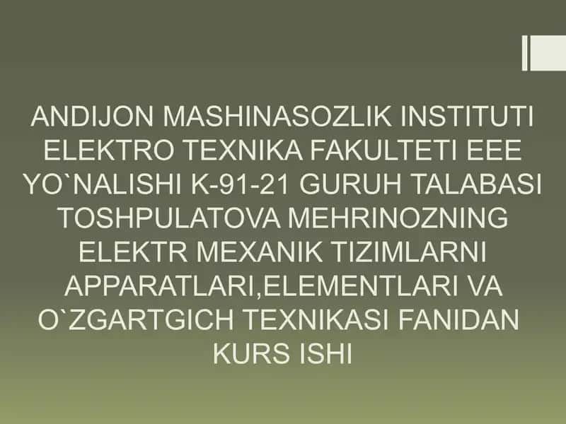 Kurs ishini bajarish uchun boshlang’ich ma’lumotlar