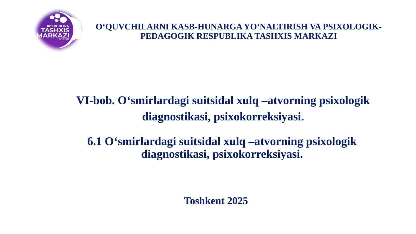 O‘smirlardagi suitsidal xulq –atvorning psixologik diagnostikasi, psixokorreksiyasi