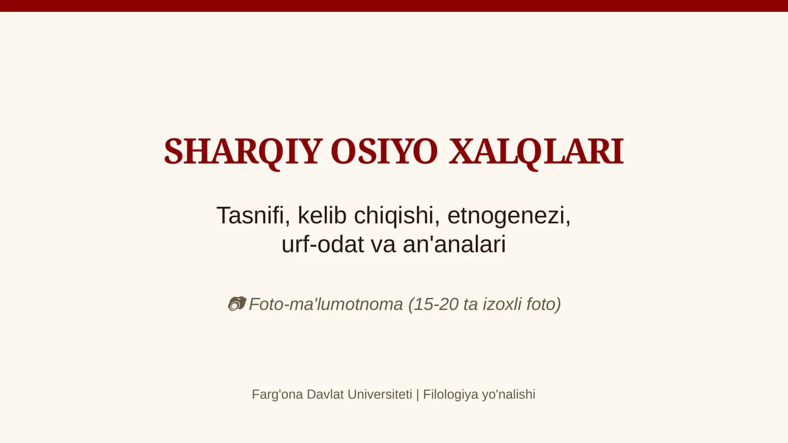 SHARQIY OSIYO XALQLARI foto malumotnoma.