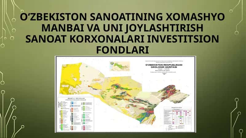 O‘zbekiston sanoatining xomashyo manbai va uni joylashtirishSanoatkorxonalari investitsion fondlari