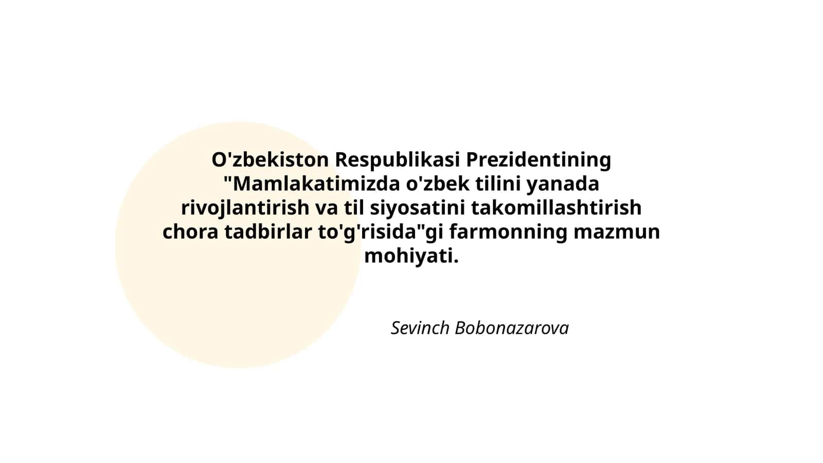 Mamlakatimizda o'zbek tilini yanada rivojlantirish va til siyosatini takomillashtirish chora tadbirlar
