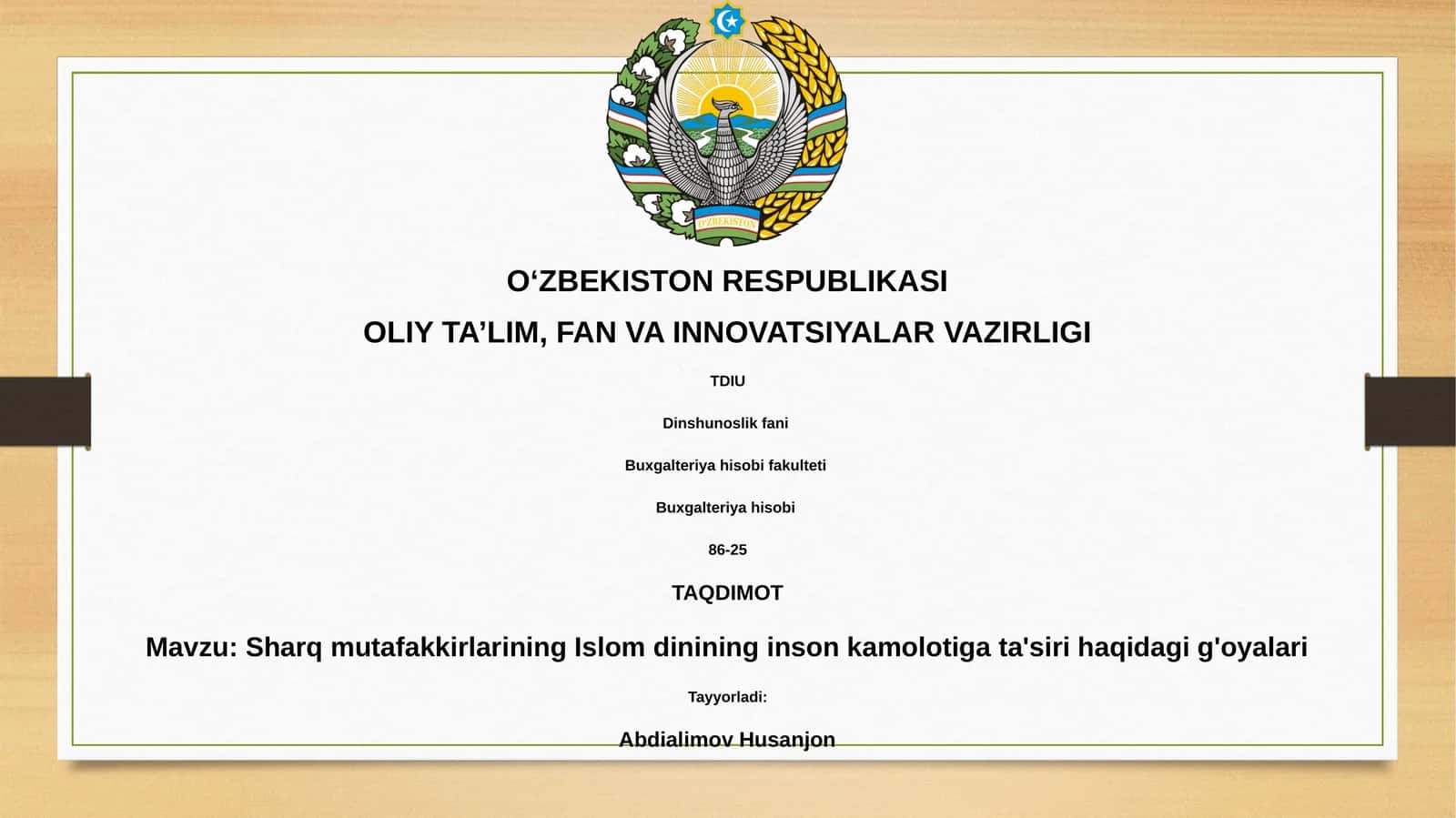 Sharq mutafakkirlarining Islom dinining inson kamolotiga ta'siri haqidagi g'oyalari