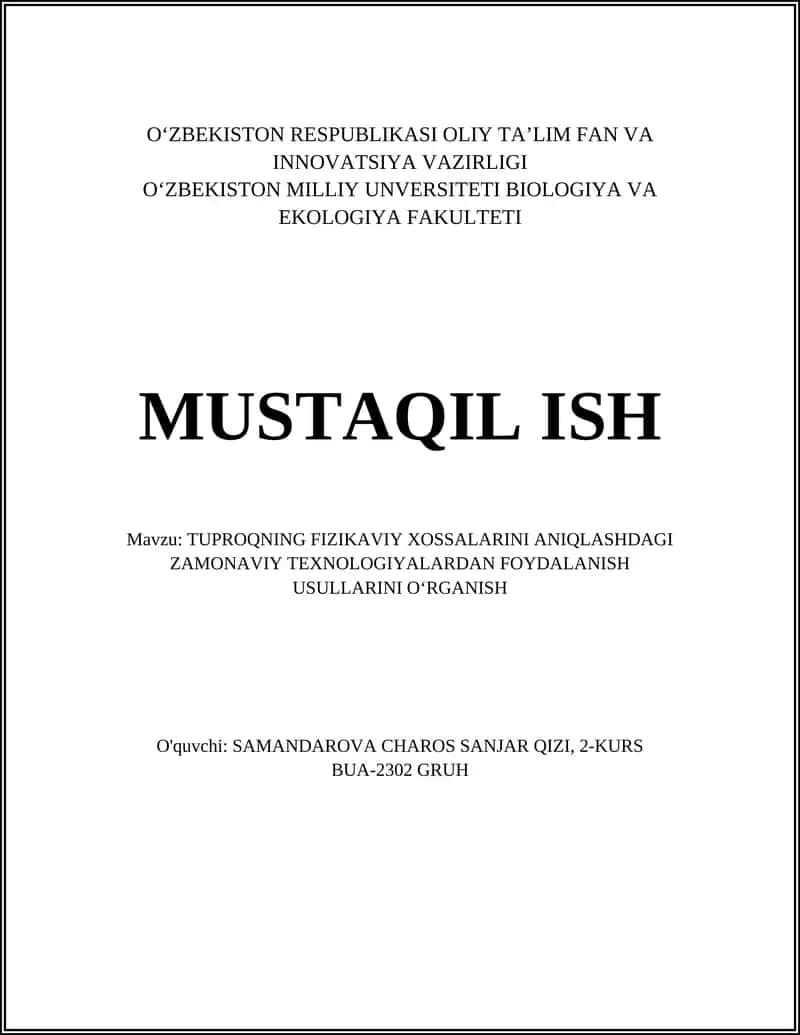 Tuproqning Fizikaviy Xossalari