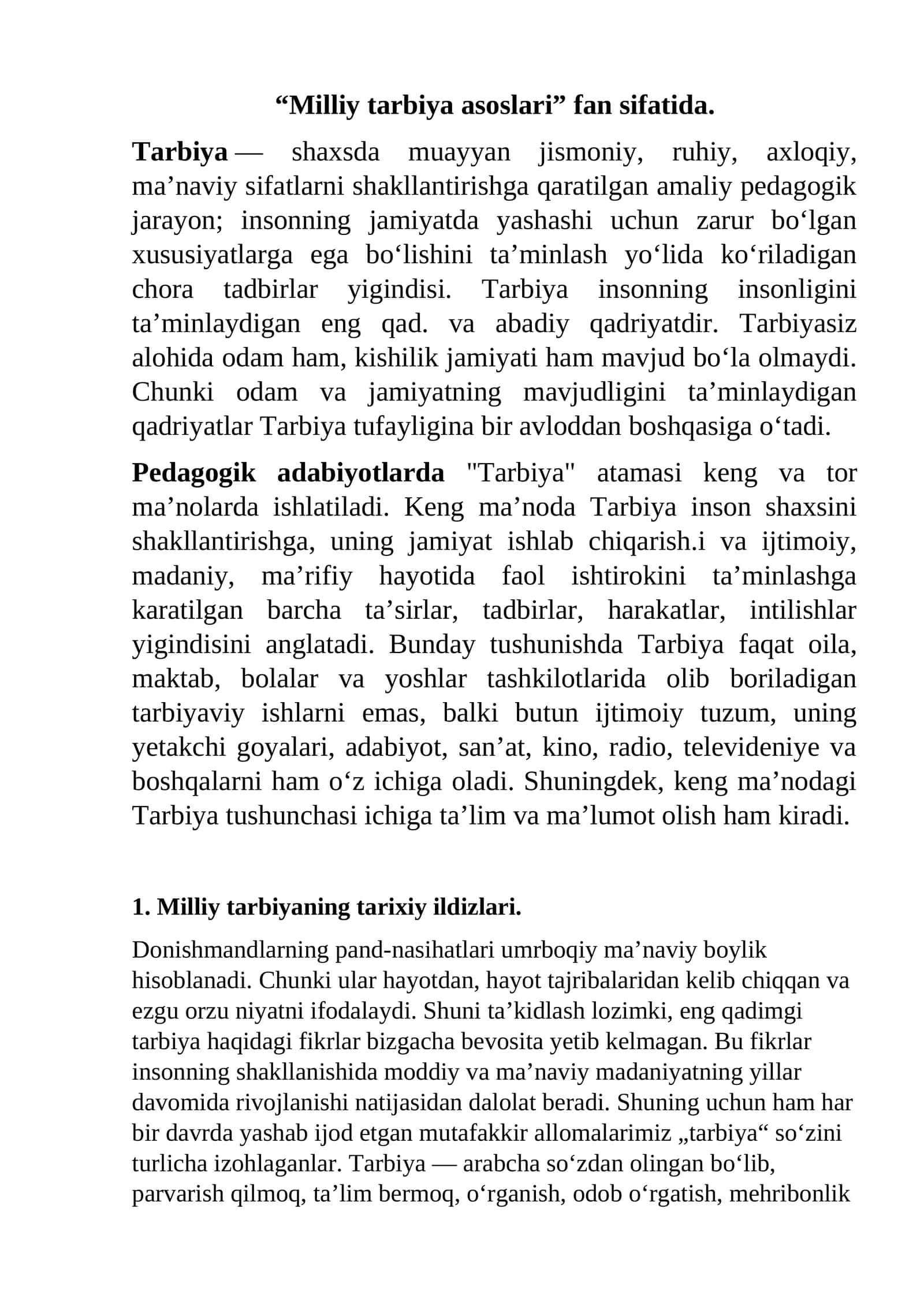 Milliy tarbiya asoslari
