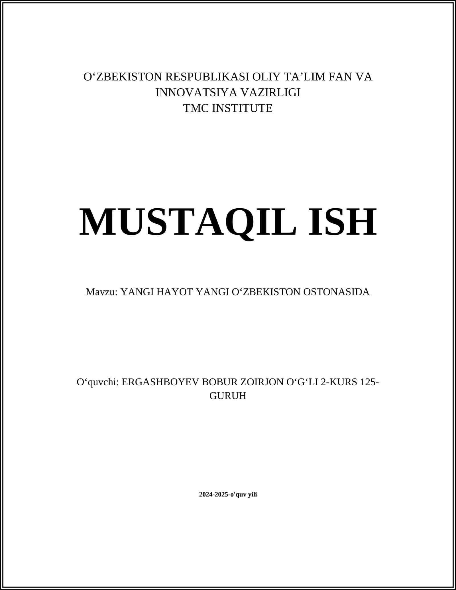 YANGI HAYOT YANGI O‘ZBEKISTON OSTONASIDA