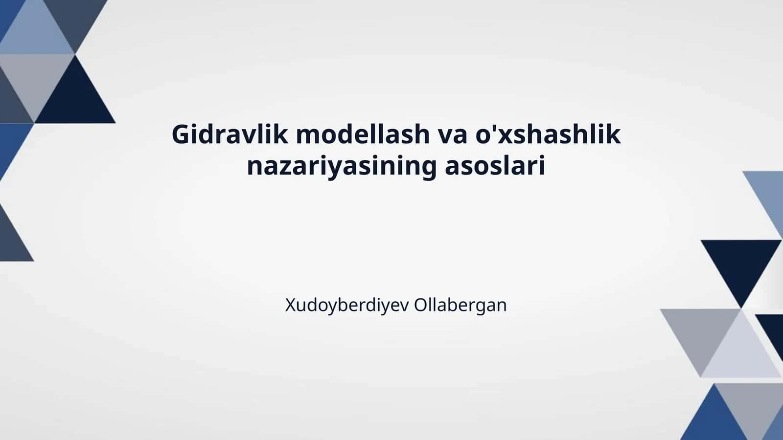 Gidravlik modellash va o'xshashlik nazariyasining asoslari