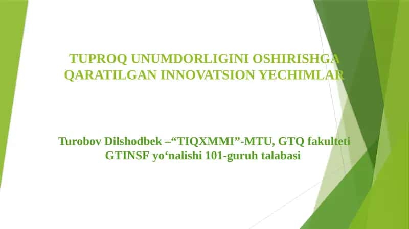 Tuproq unumdorligini oshirishga qaratilgan innovatsion yechimlar