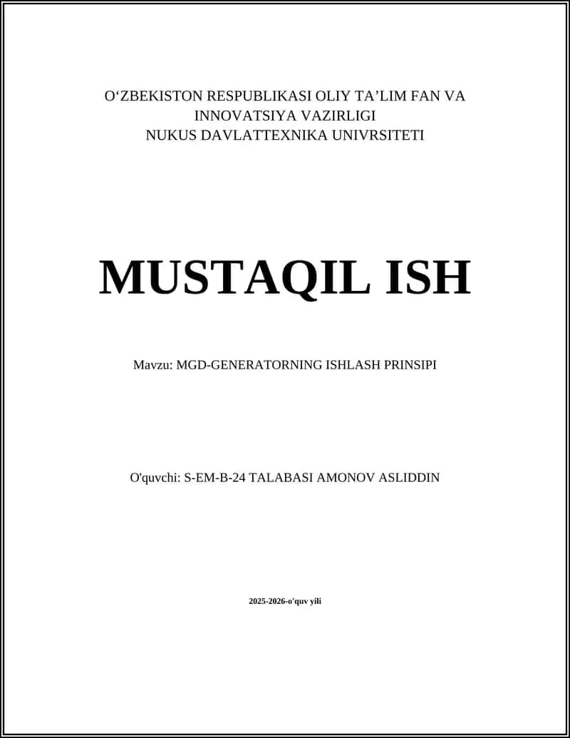 MGD-GENERATORNING ISHLASH PRINSIPI