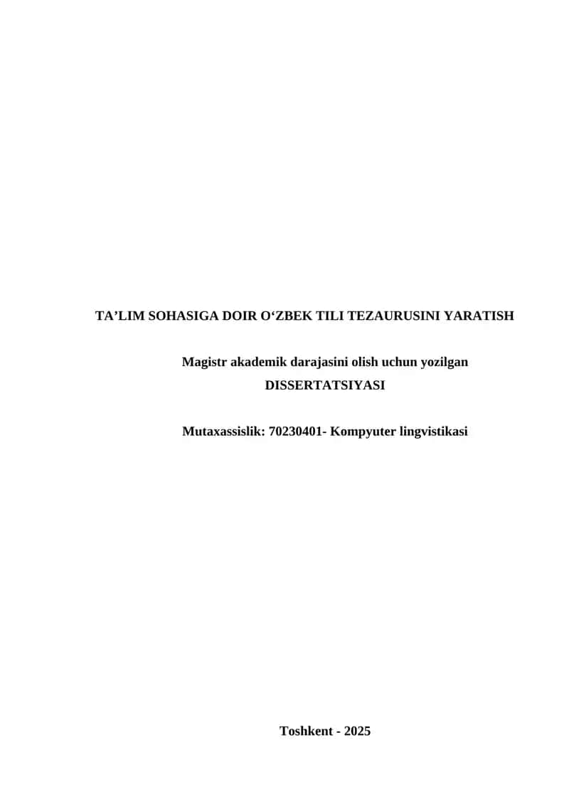 TA’LIM SOHASIGA DOIR O‘ZBEK TILI TEZAURUSINI YARATISH