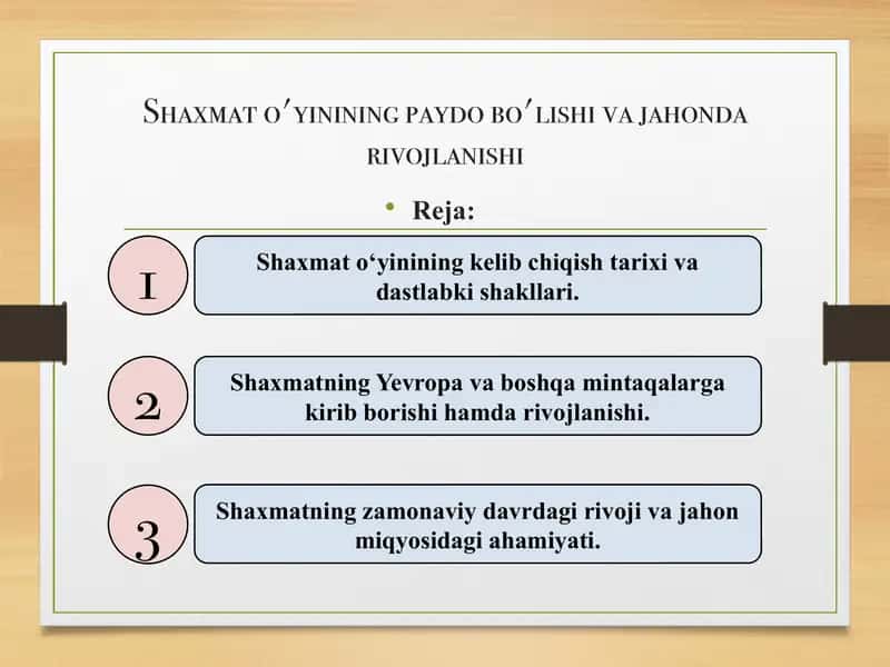 Shaxmat o'yinining paydo bo'lishi va jahonda rivojlanishi