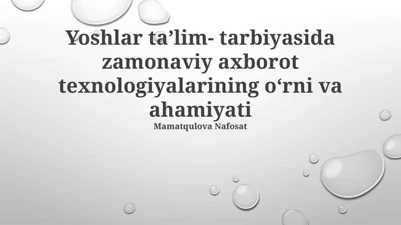 Yoshlar ta'lim- tarbiyasi