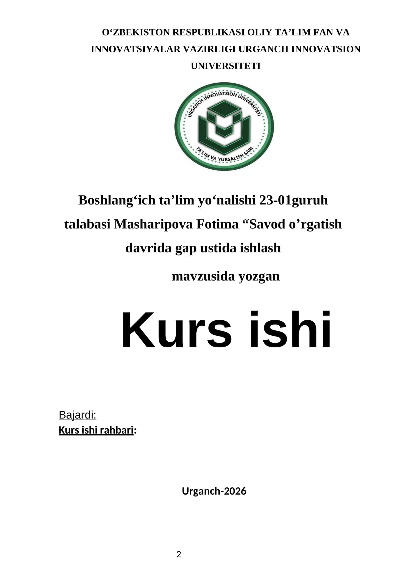 Savod o‘rgatish davrida gap ustida ishlash