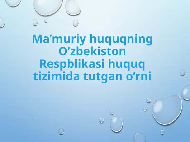 Ma’muriy huquqning O’zbekiston Respublikasi huquq tizimi