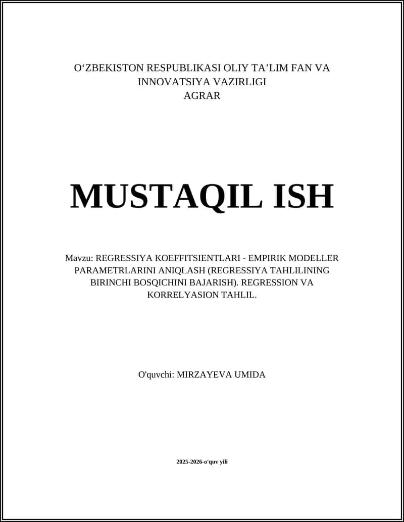 REGRESSIYA KOEFFITSIENTLARI - EMPIRIK MODELLER PARAMETRLARINI ANIQLASH